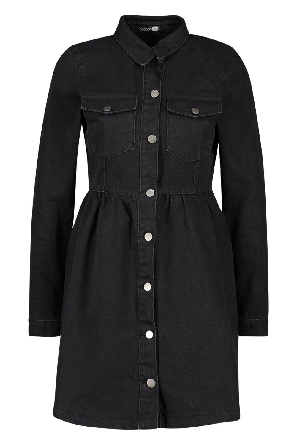 black long sleeve denim dress