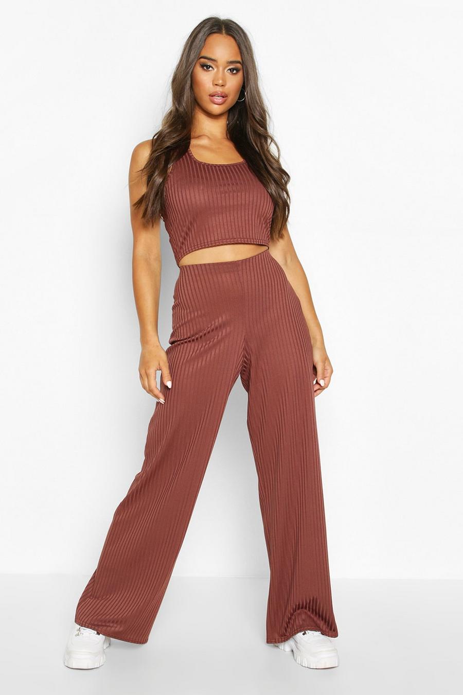 Sleeveless Racer Neck Top & Rib Pants Co-Ord image number 1