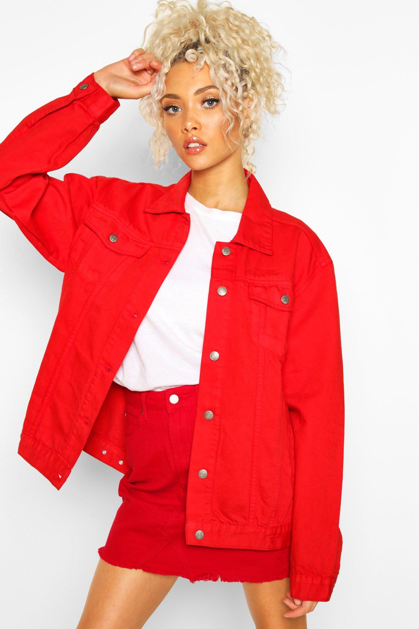 Oversized Red Denim Jacket | Boohoo UK