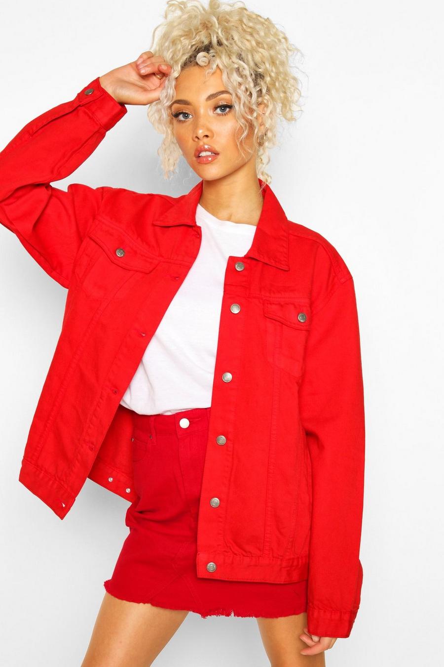 Oversized Red Denim Jacket | boohoo