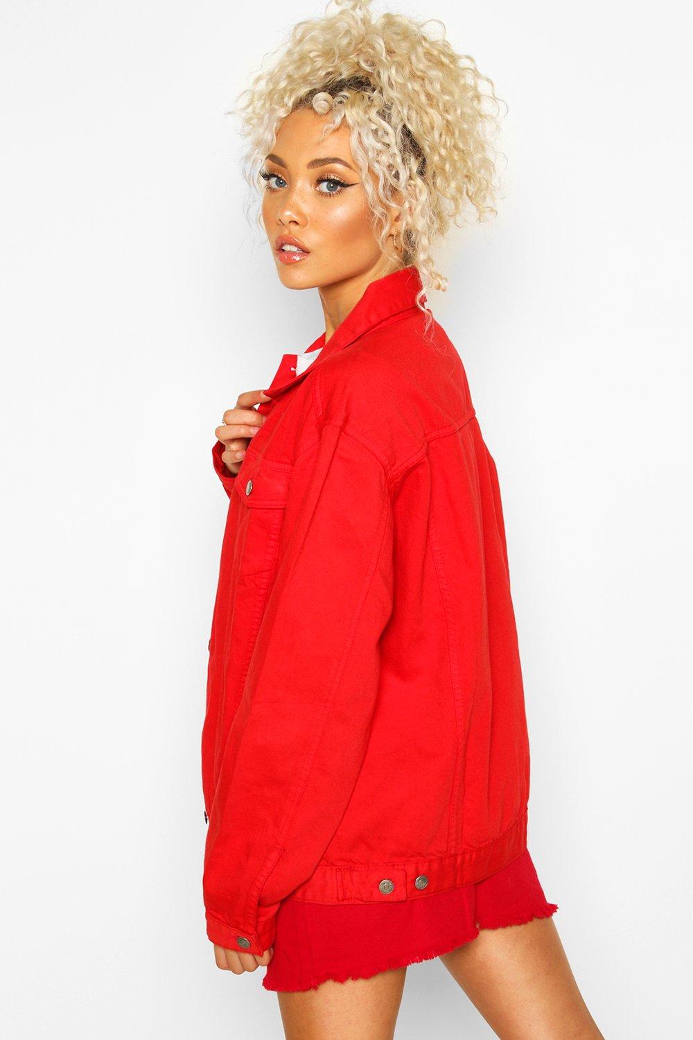 Oversized Red Denim Jacket