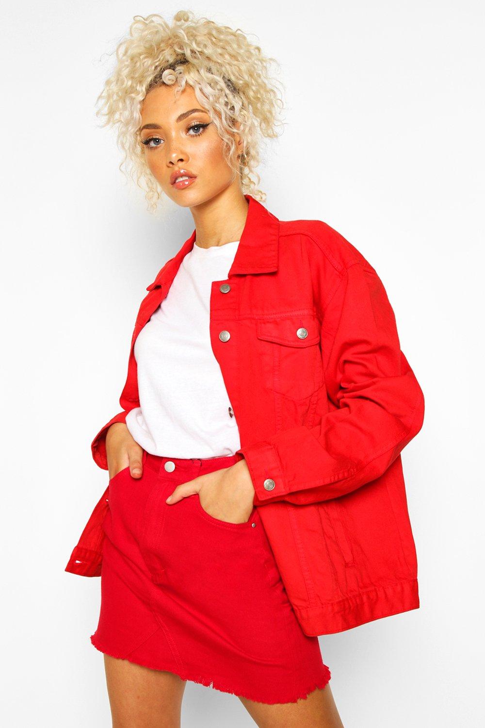 Oversized red denim clearance jacket