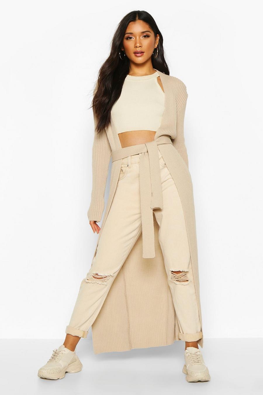 Rib Knit Longline Maxi Belted Cardigan image number 1