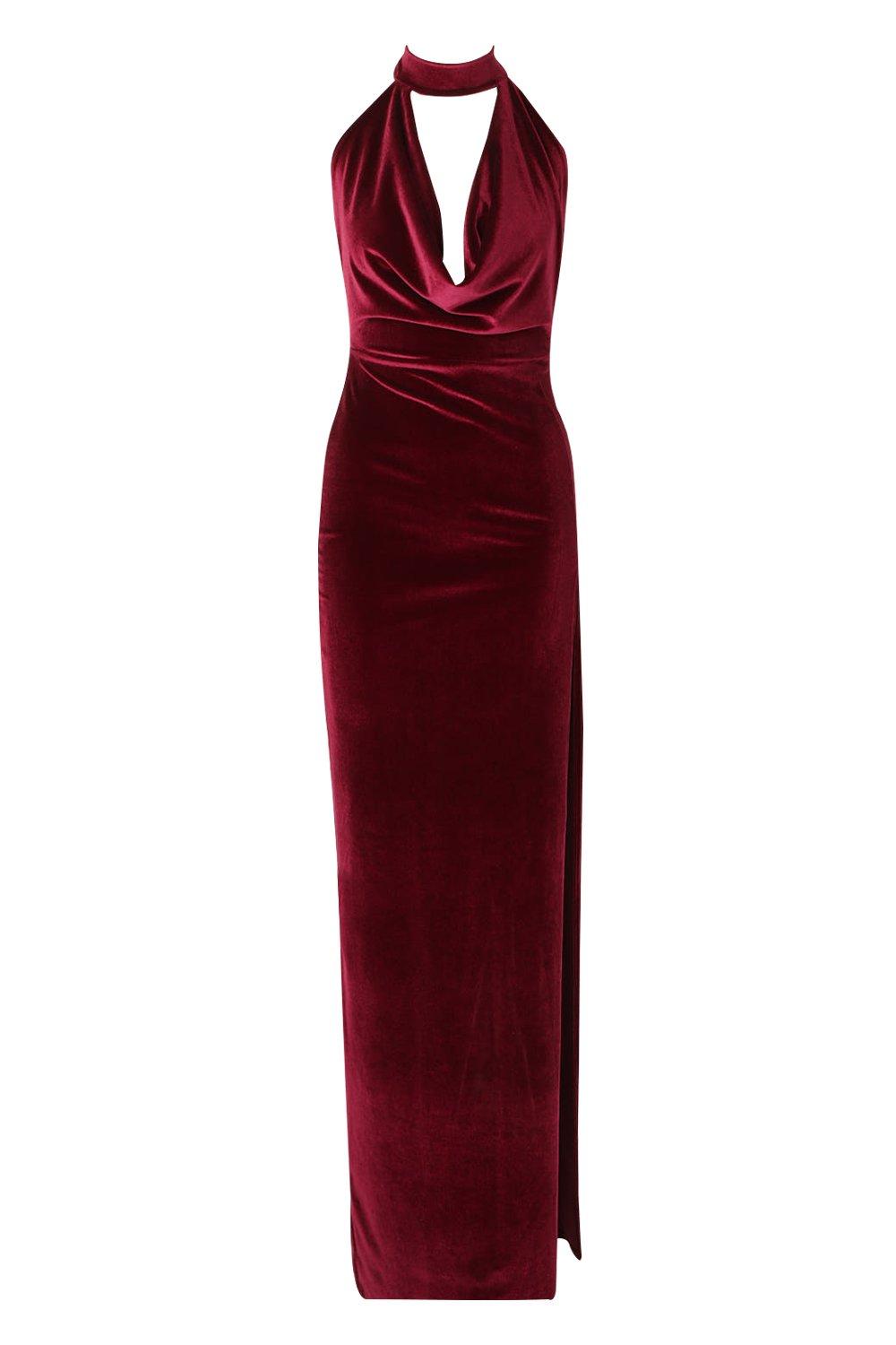 Velvet halter best sale neck dress