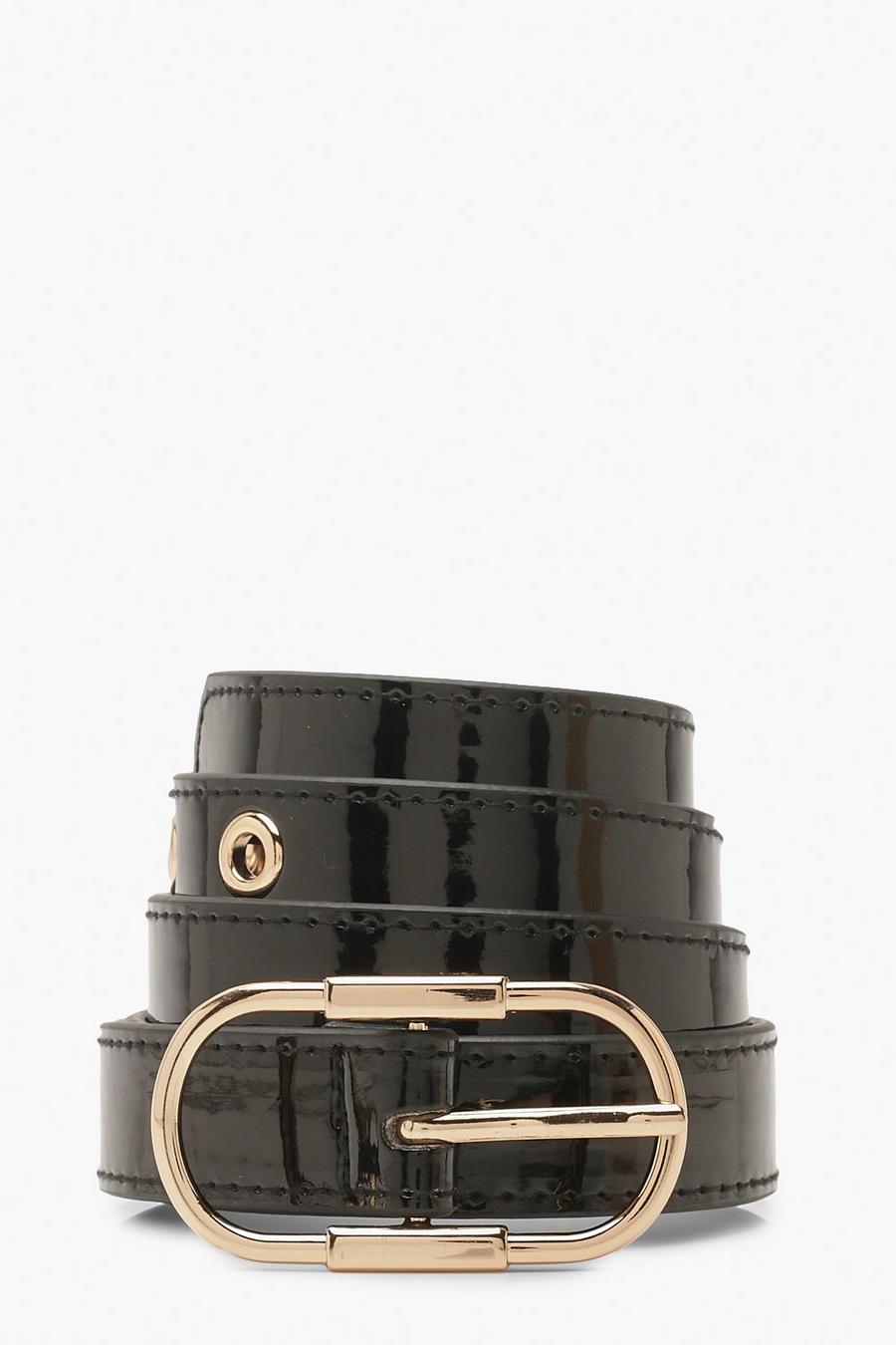 Cintura skinny verniciata con occhielli e fibbia image number 1