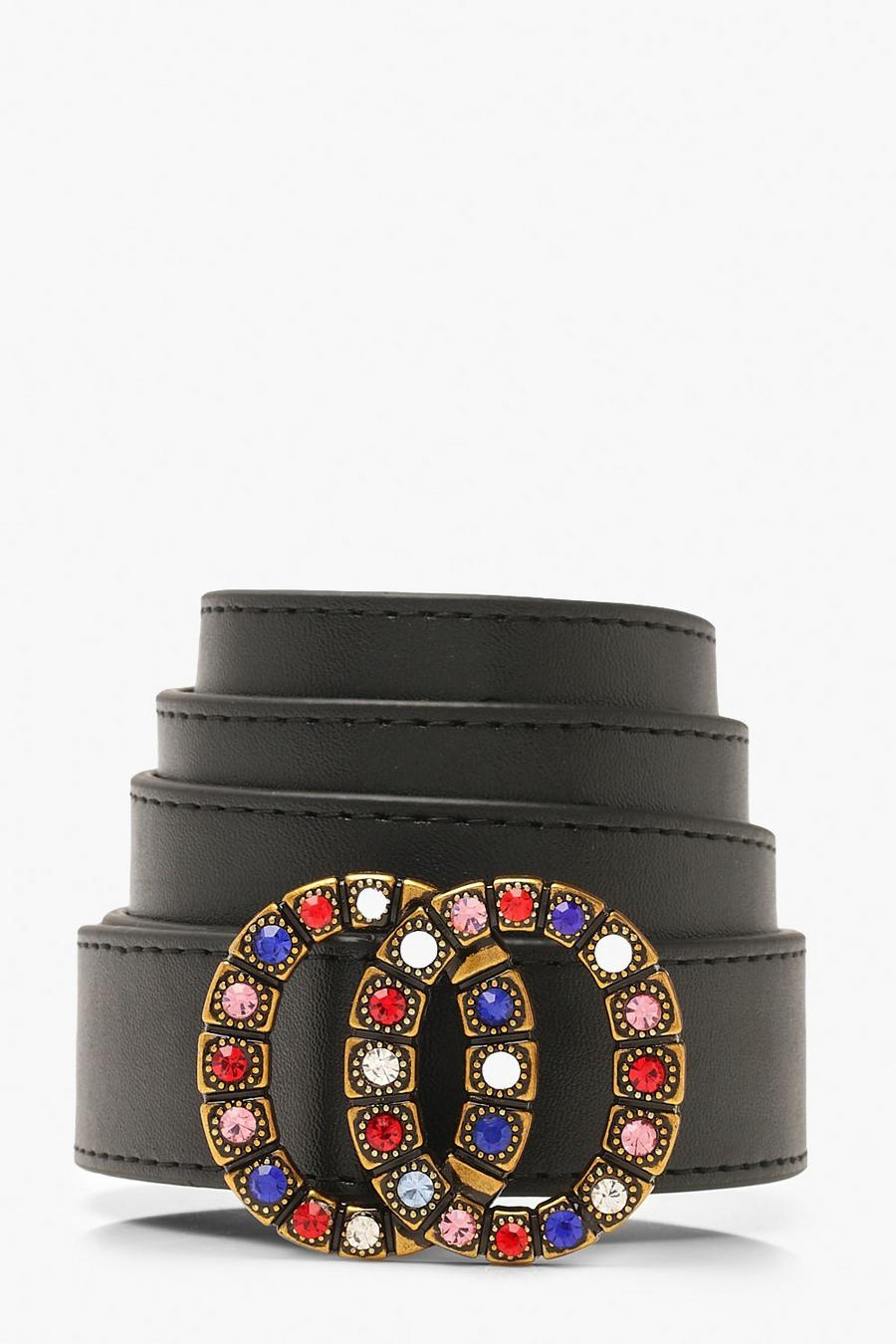 Coloured Diamante Double Ring Buckle Belt image number 1
