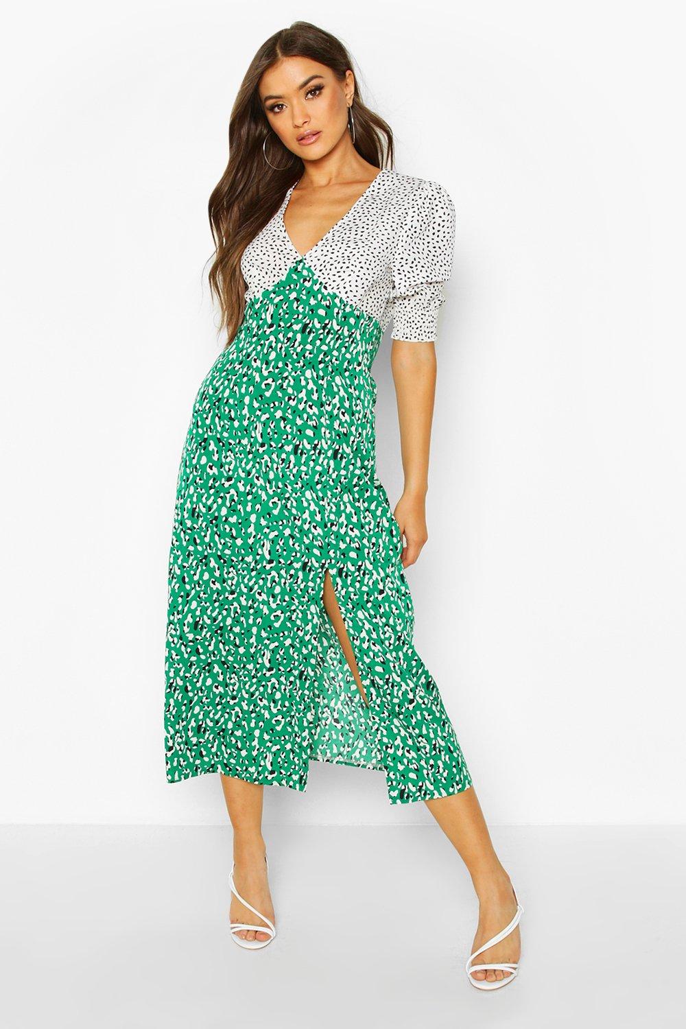 boohoo green leopard print dress