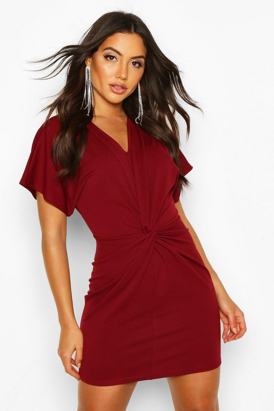 Red Crepe Twist Front Mini Dress image number 1
