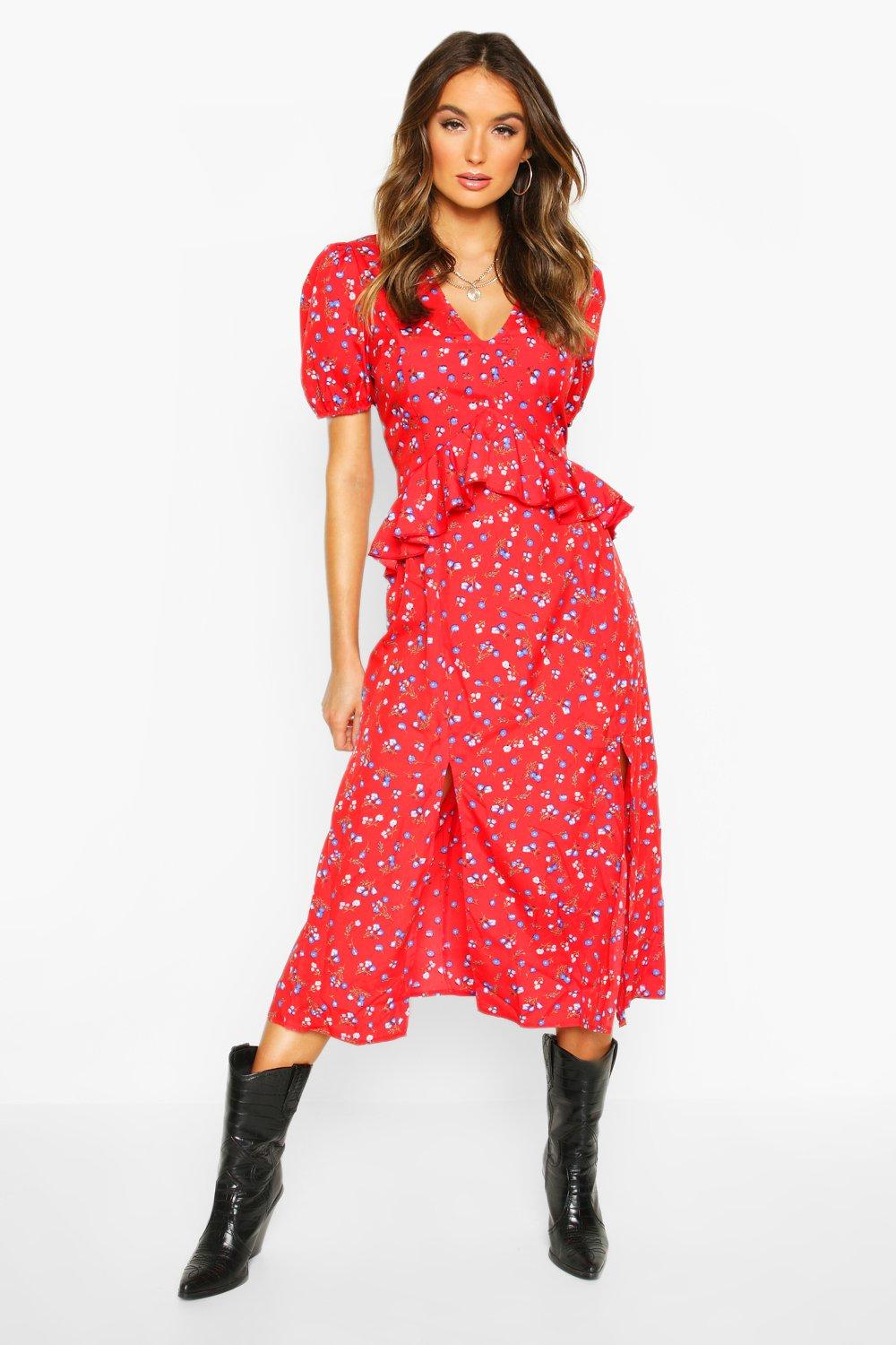 floral midi dress boohoo