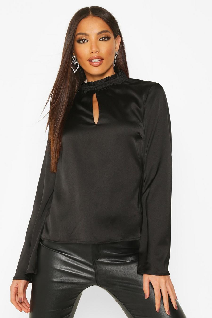 Satin Flare Sleeve High Neck Top image number 1