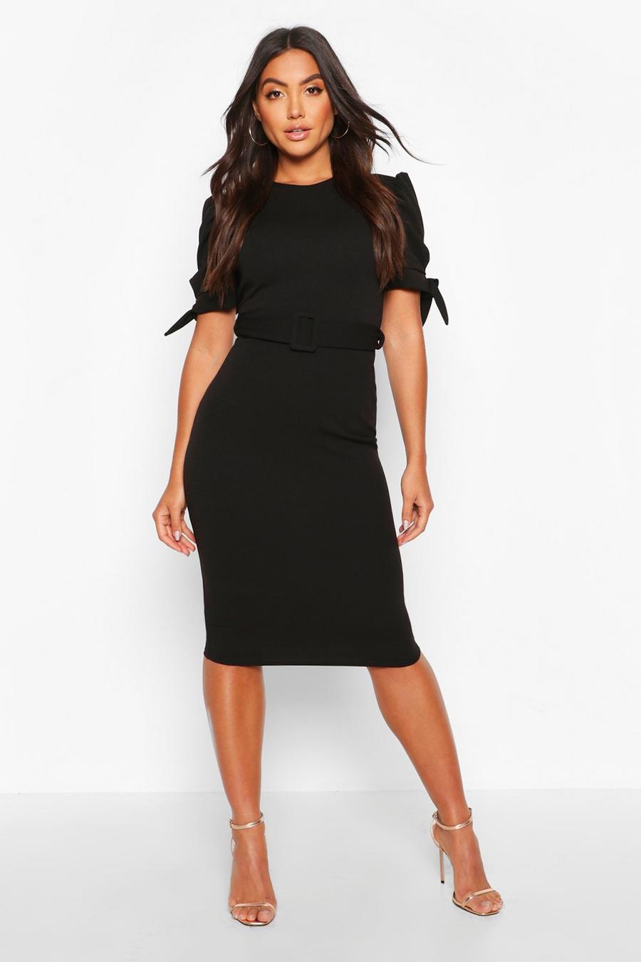 Belted Puff Sleeve Midi Dress image number 1