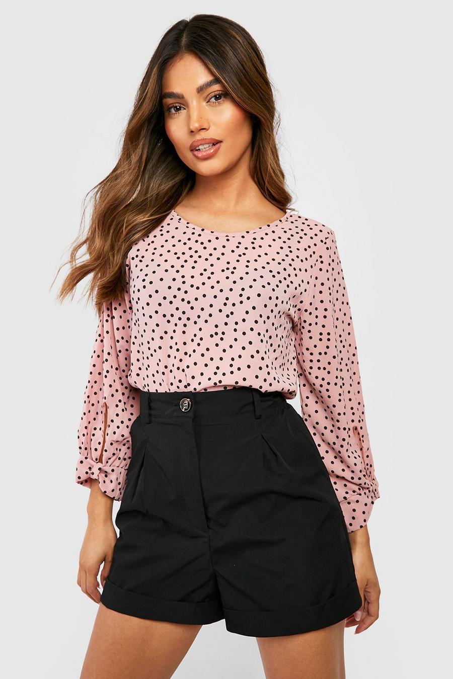 Nude Polka Dot Bow Sleeve Woven Blouse image number 1