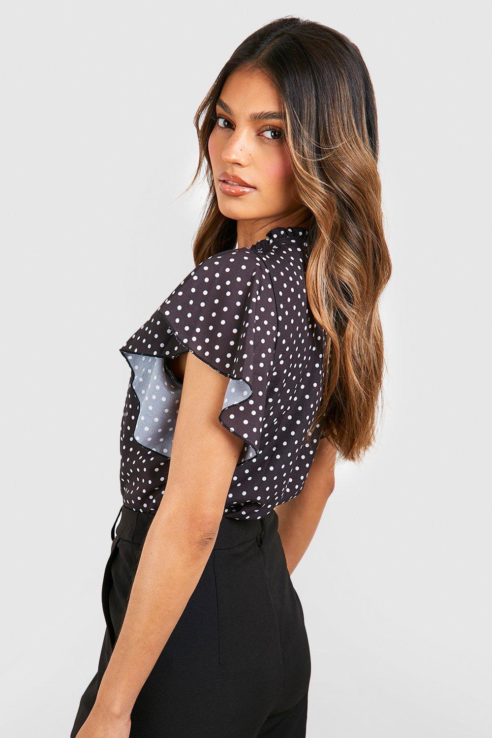 Polka Dot Frill Sleeve Woven Blouse