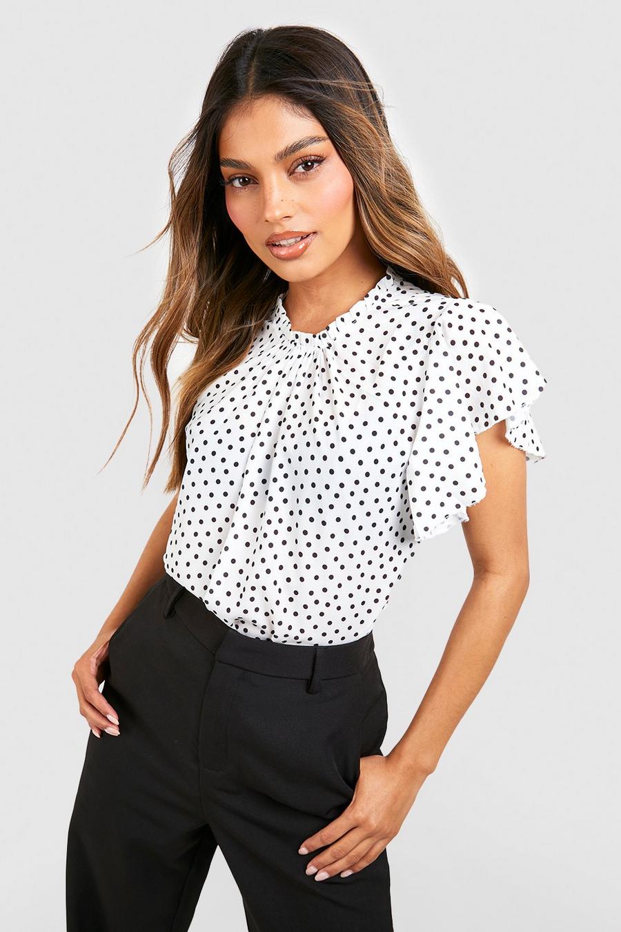 Ivory Polka Dot Frill Sleeve Woven Blouse image number 1