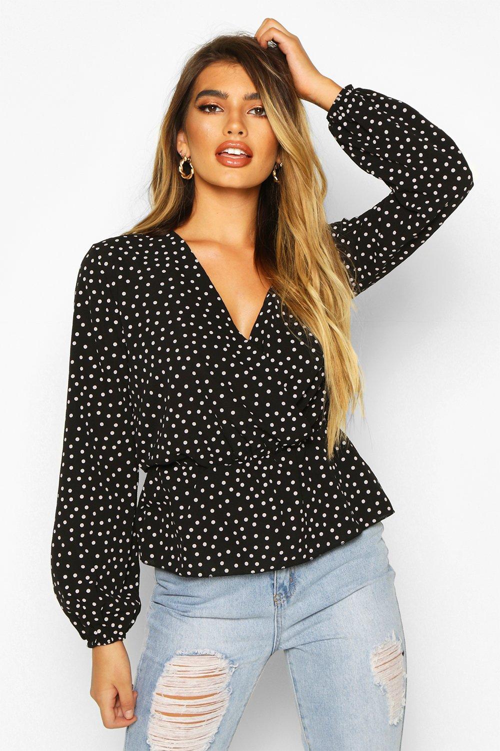 polka dot wrap blouse