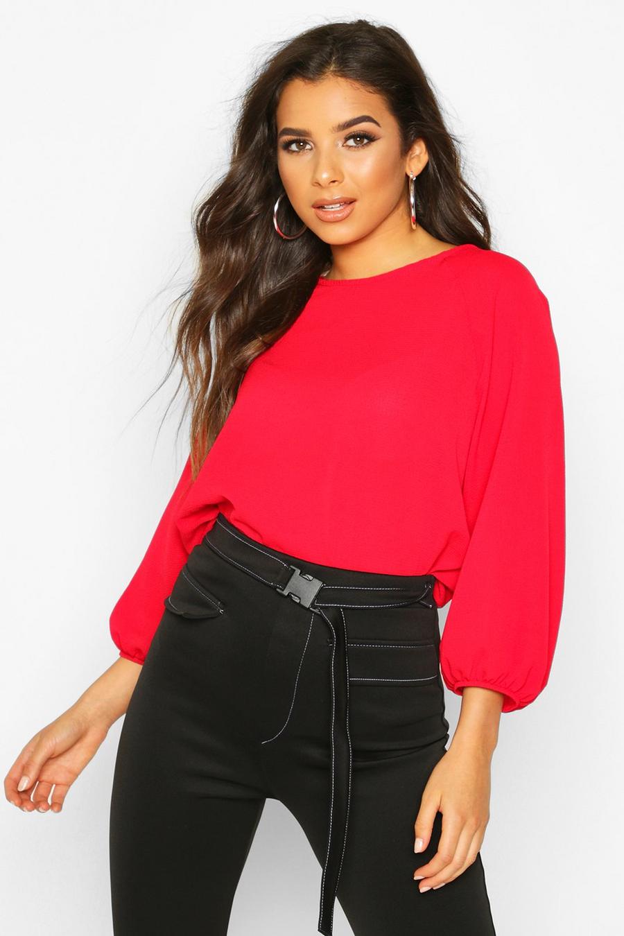 Red Batwing Sleeve Blouse image number 1