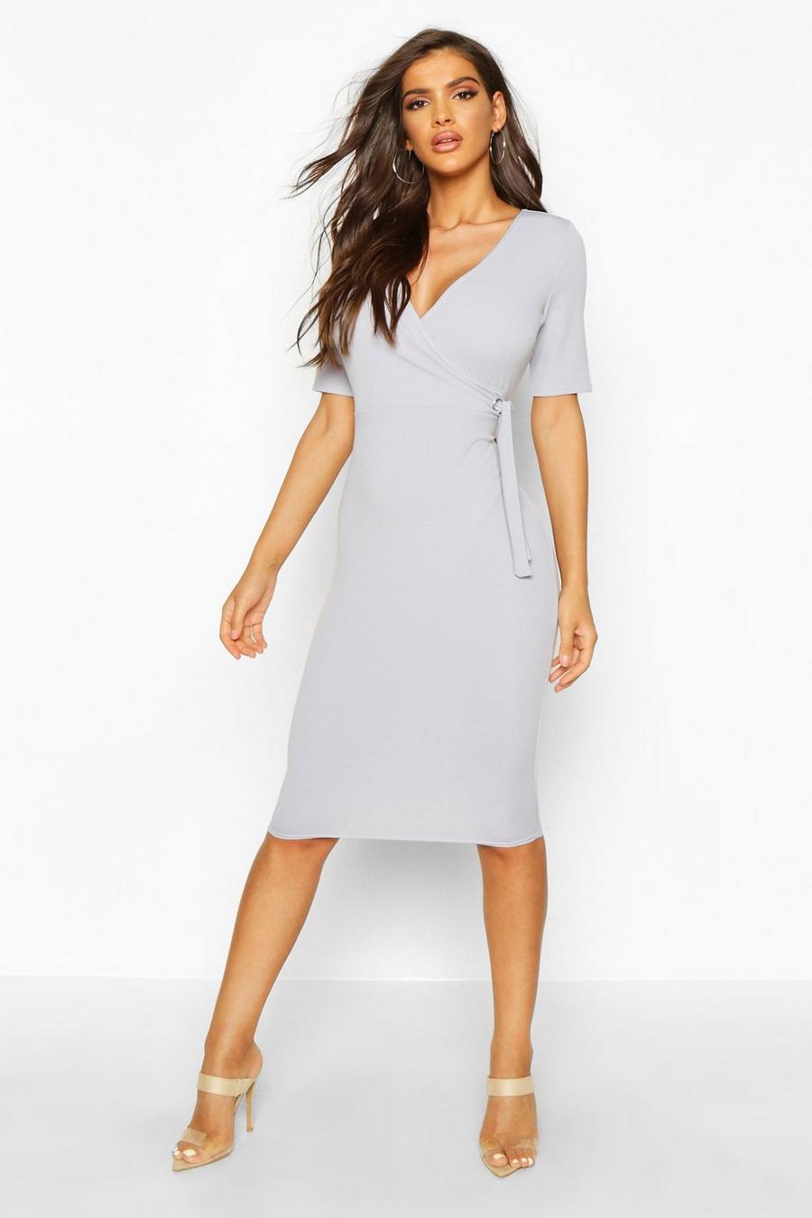 Wrap Over Eyelet Detail Tailored Midi Dress image number 1