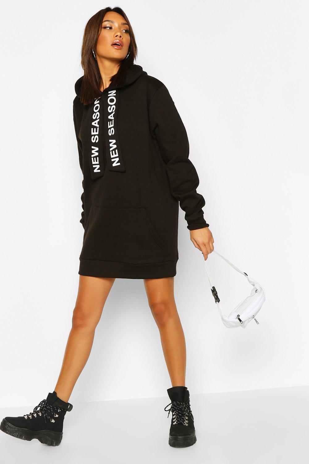 Hooded Slogan Tape Sweatshirt Dress