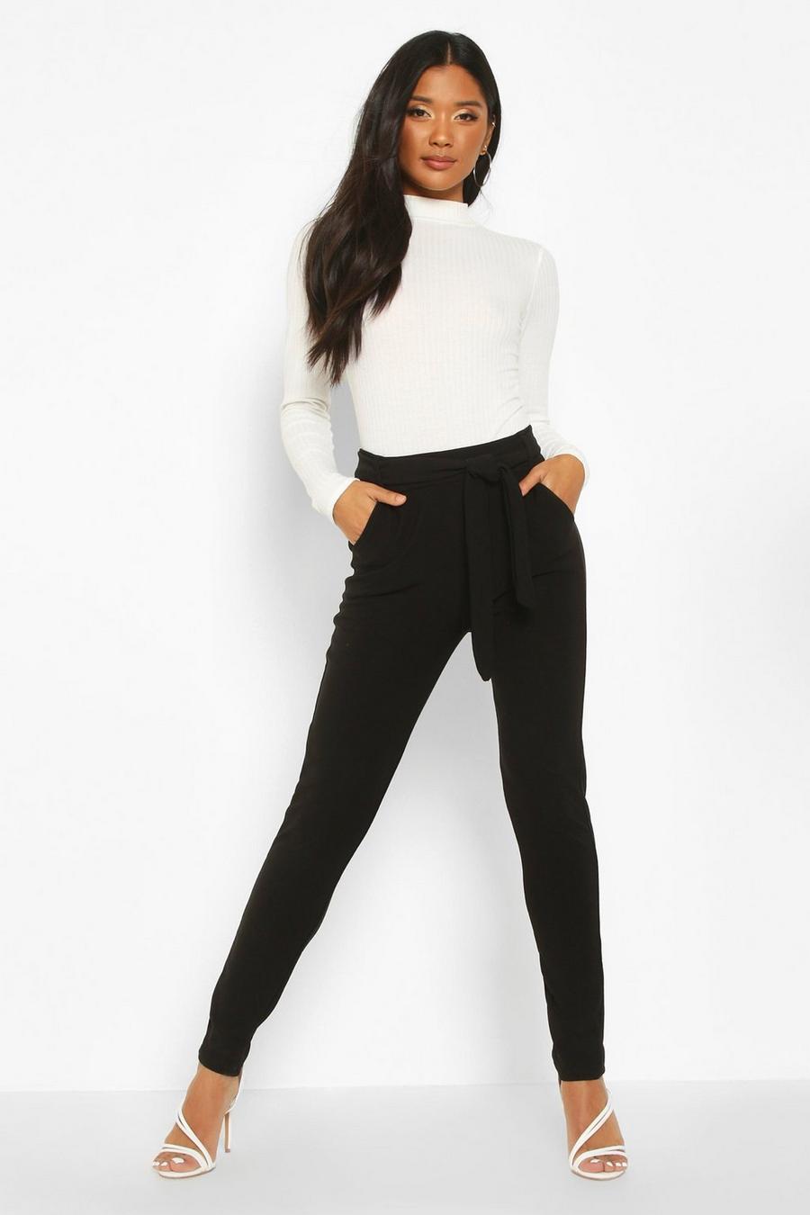Tapered Leg Pants With Tie Belt And Pocket image number 1