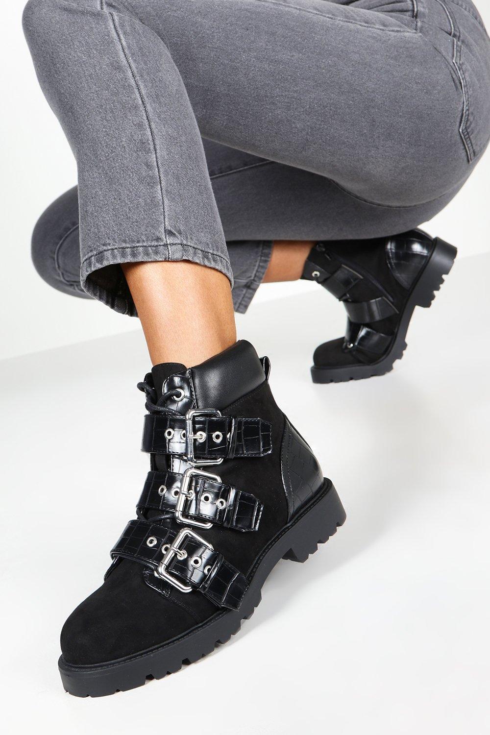 combat boot buckles croco black