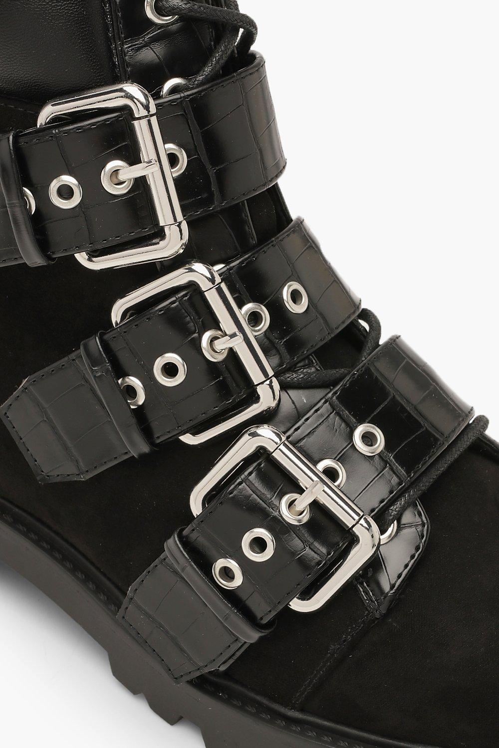 combat boot buckles croco black