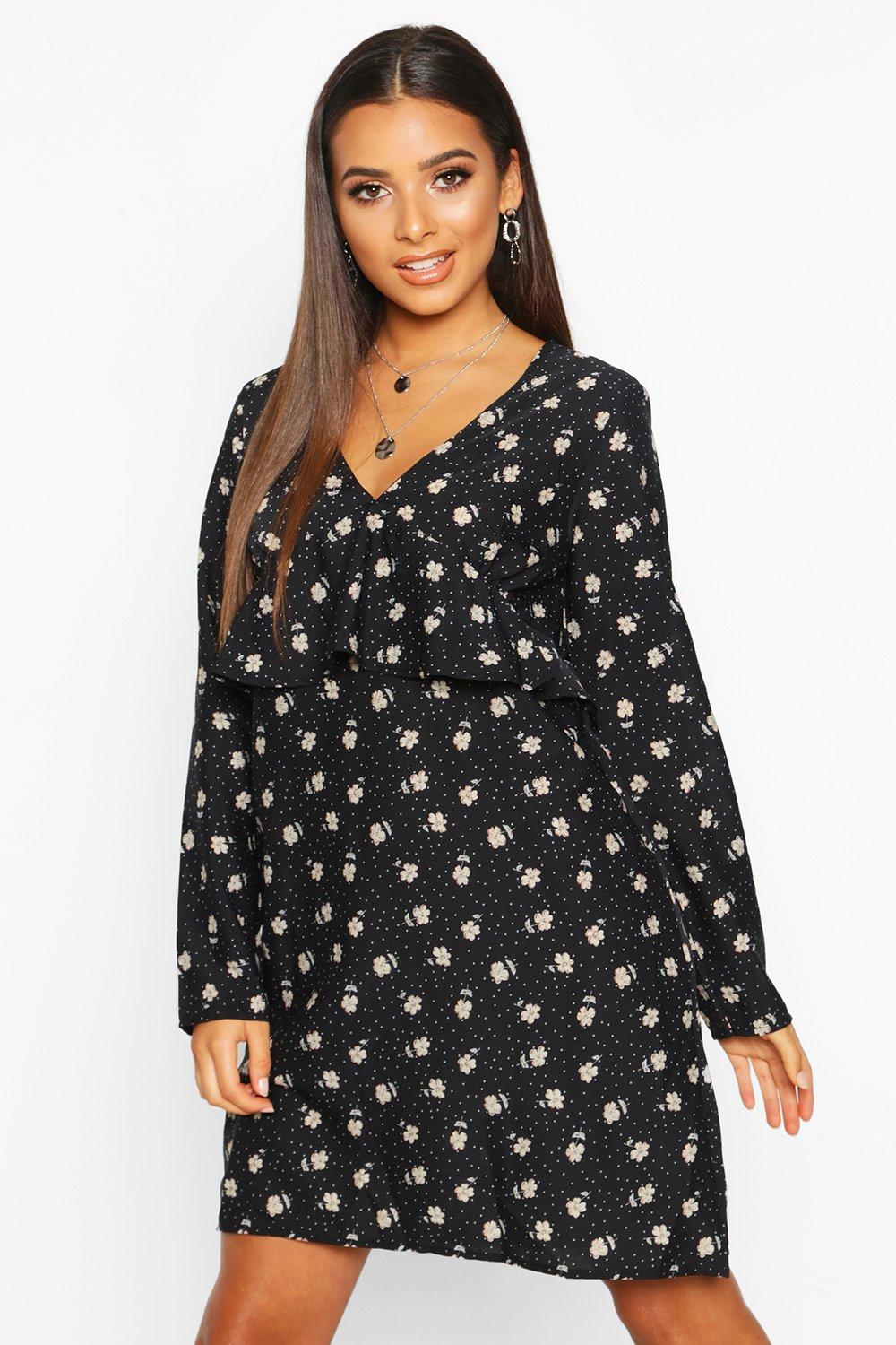 black polka dot floral dress