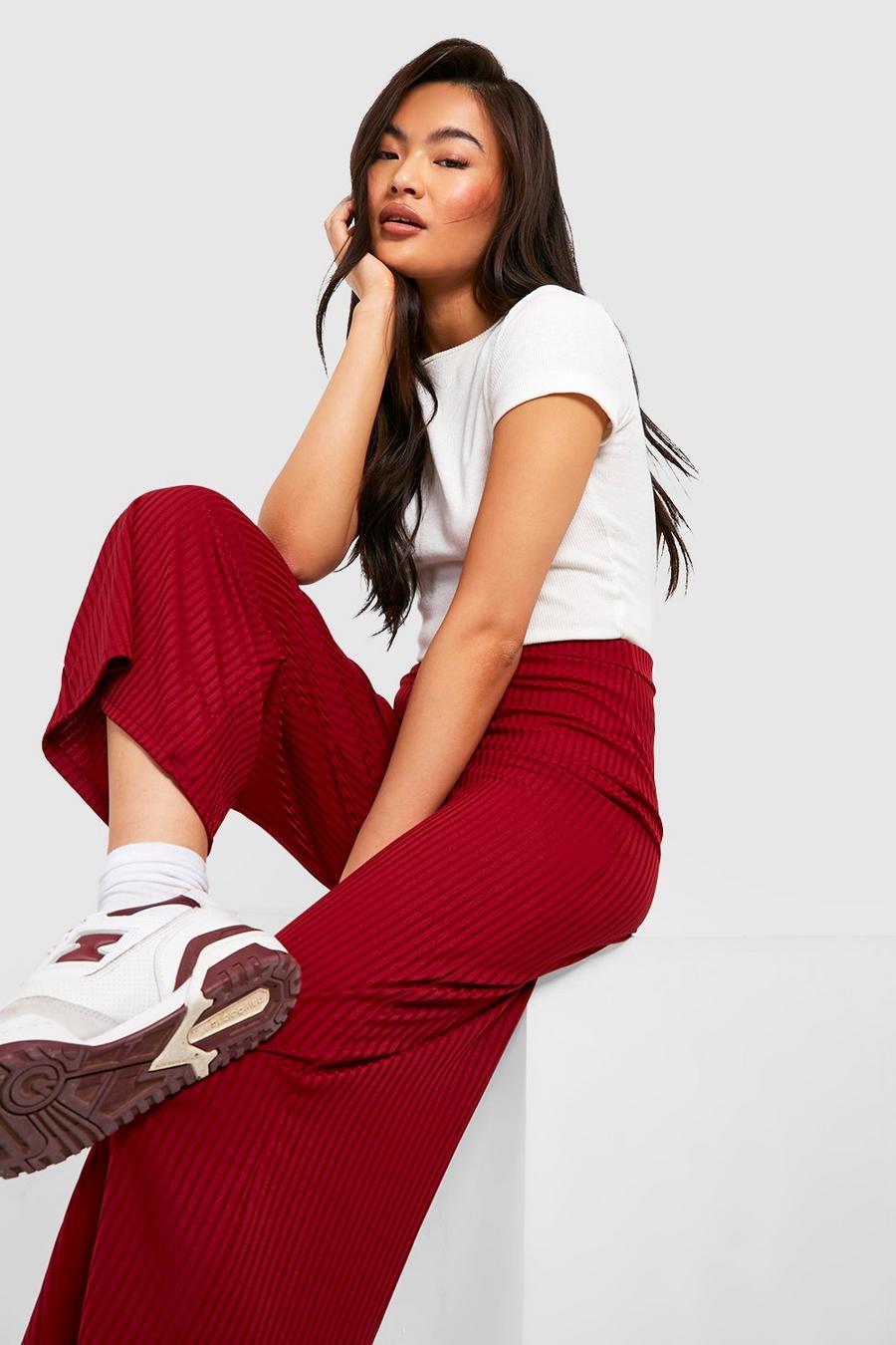Berry High Waisted Soft Rib Culotte Pants image number 1