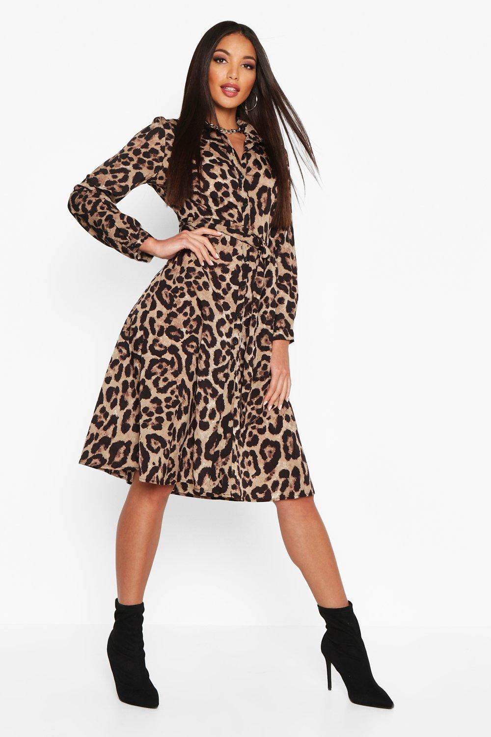 leopard shirt dress midi