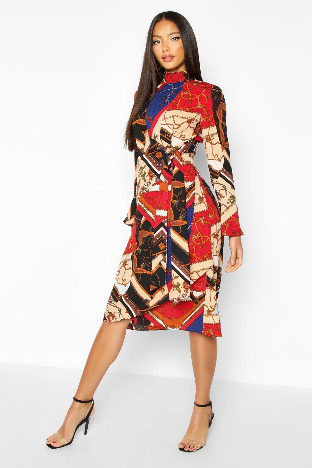 boohoo scarf print dress