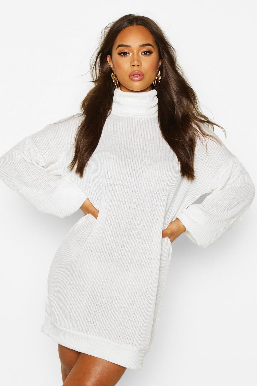 Off white Slouchy Roll Neck Sweatshirt Dress image number 1