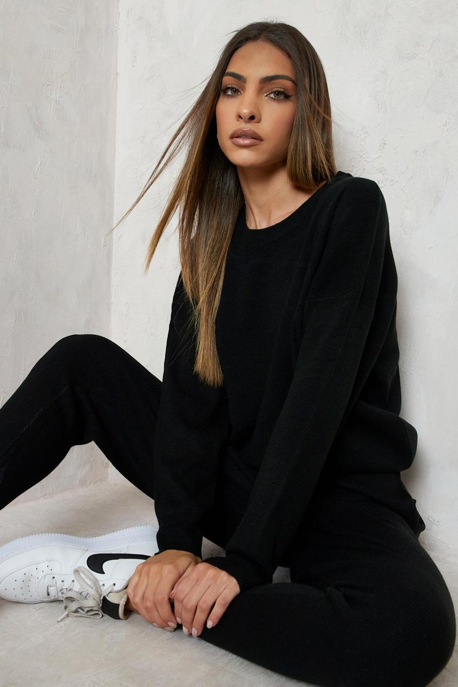 Black Knitted Sweater & Jogger Two-Piece image number 1
