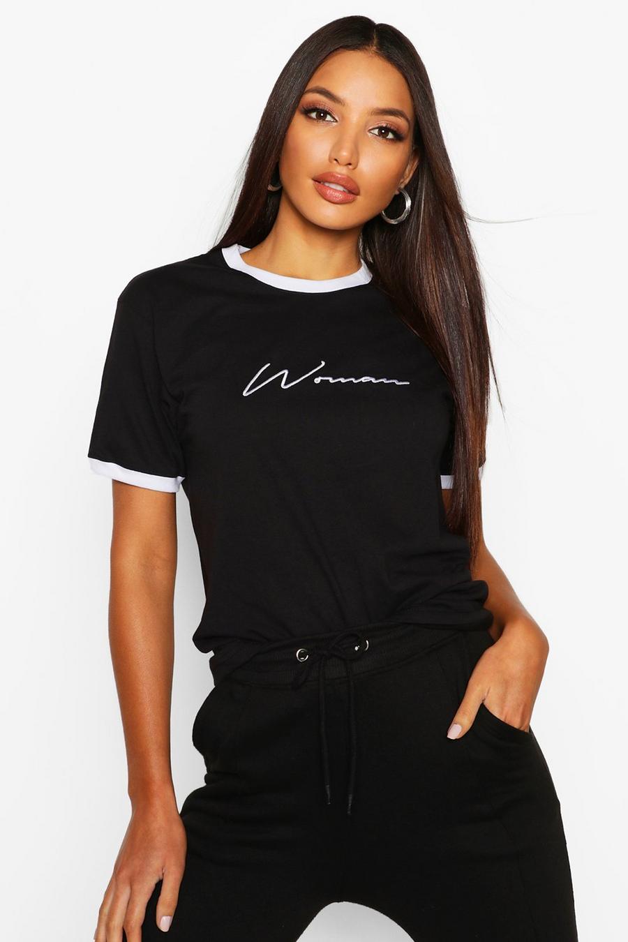Woman T-shirt med kantband och brodyr image number 1