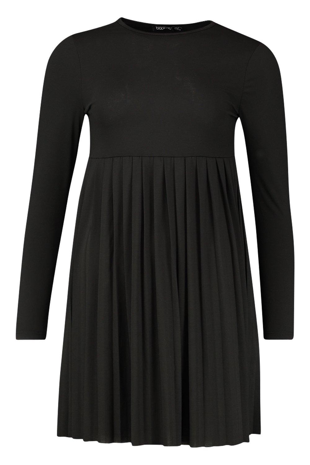 black pleated smock dress