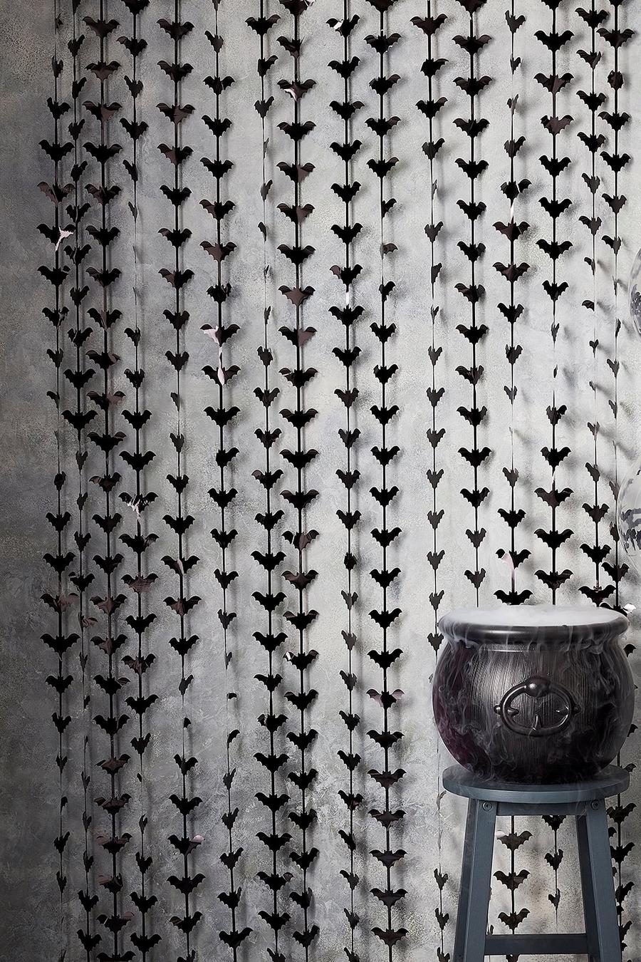 Black Halloween Bat Shaped Fringe Curtains image number 1