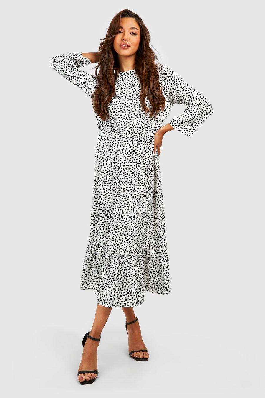 White Woven Mixed Polka Dot Wide Dress image number 1