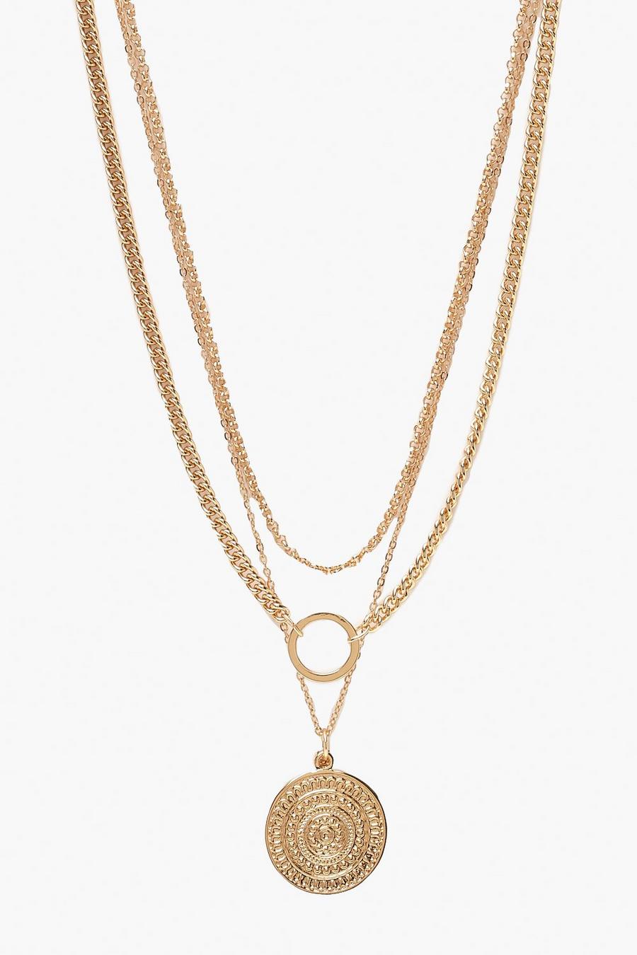 Halskette mit O-Ring und Münze, Gold image number 1