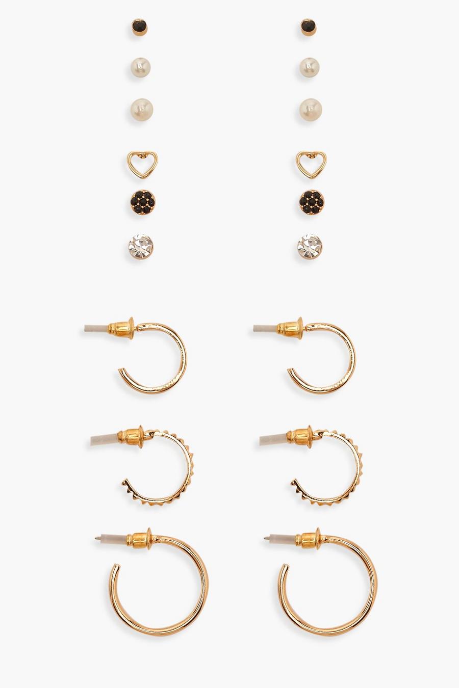 Gold Mixed Stud & Hoop Earring Pack image number 1