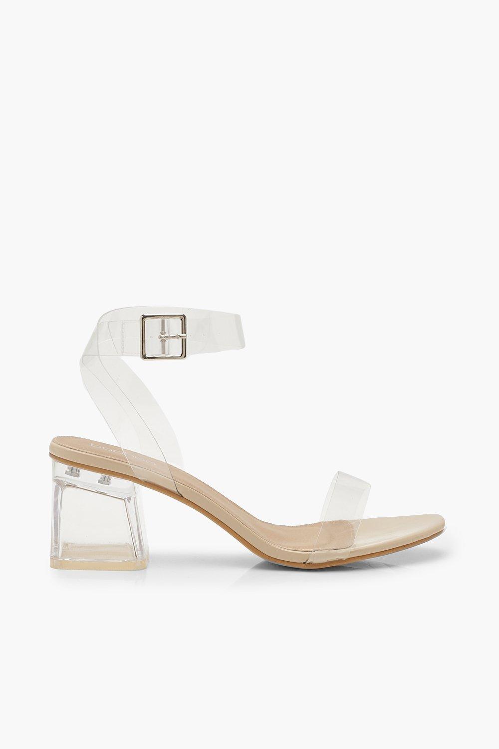 clear strap low block heels