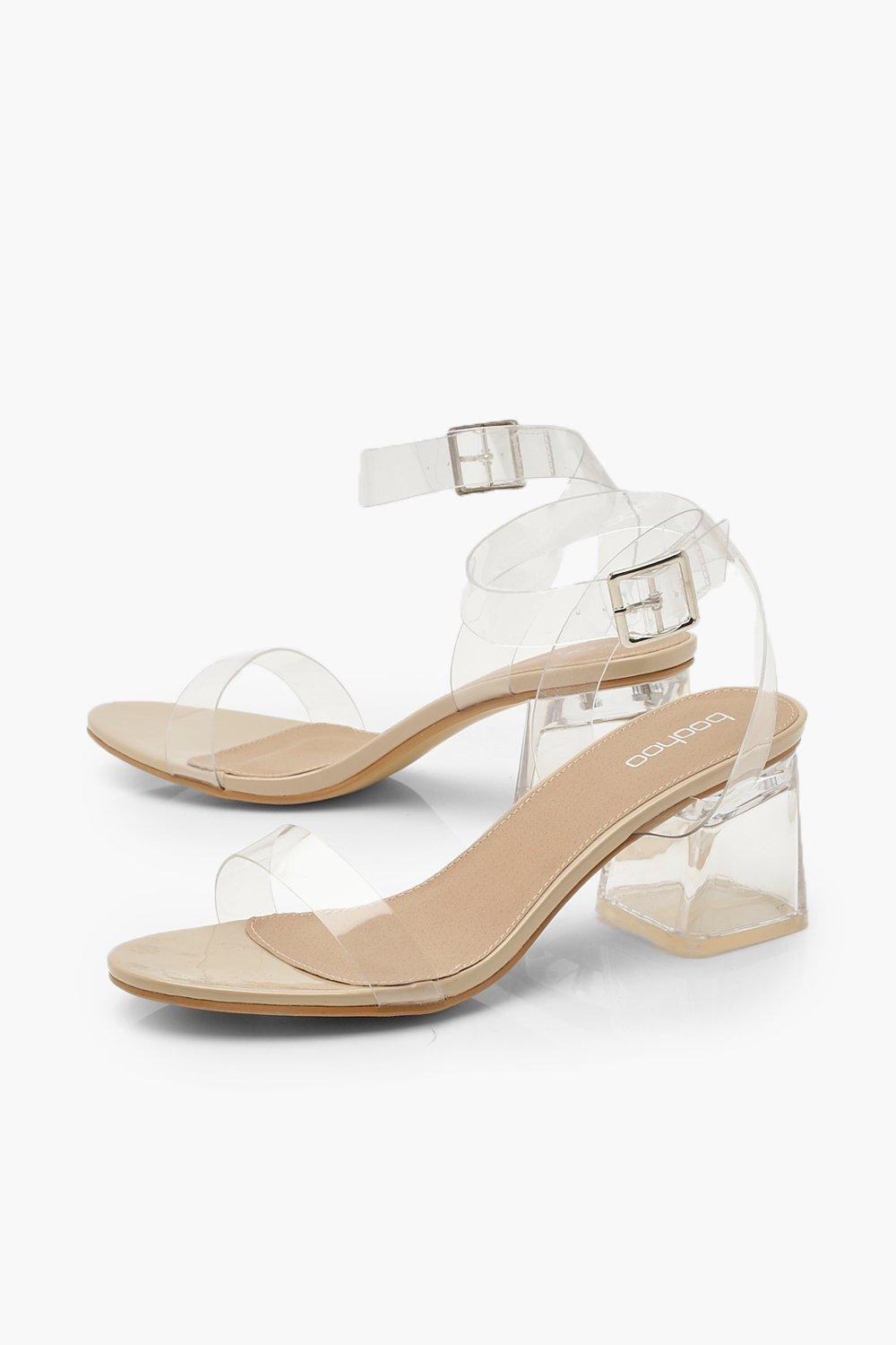 clear strap low block heels