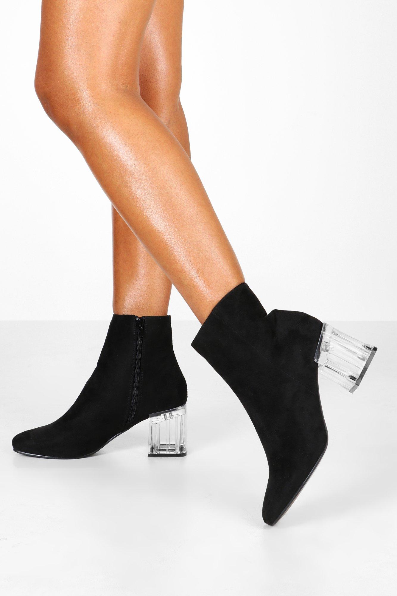 clear low block heels