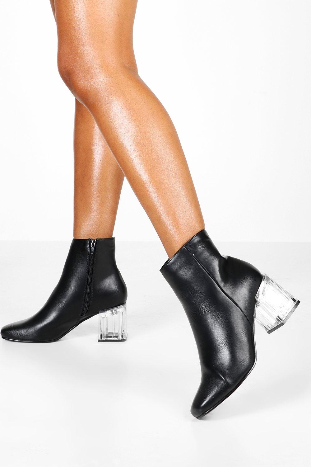 Clear Low Heel Shoe Boots | boohoo