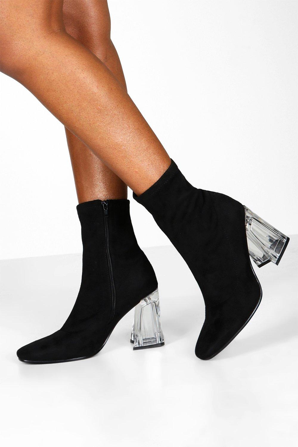 botte chaussette talon transparent