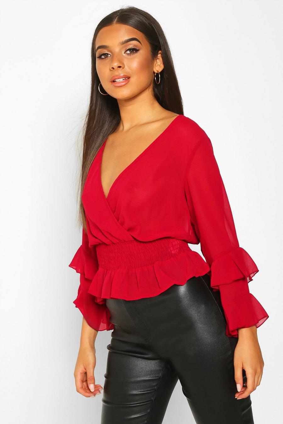 Berry Geweven Blouse Met Ruches image number 1
