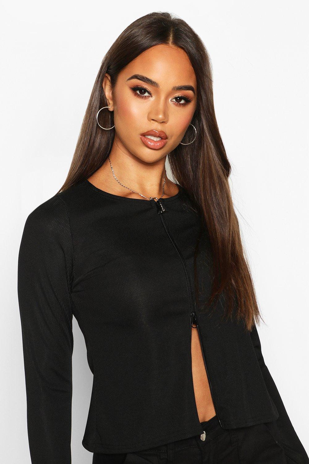 zip up ribbed top