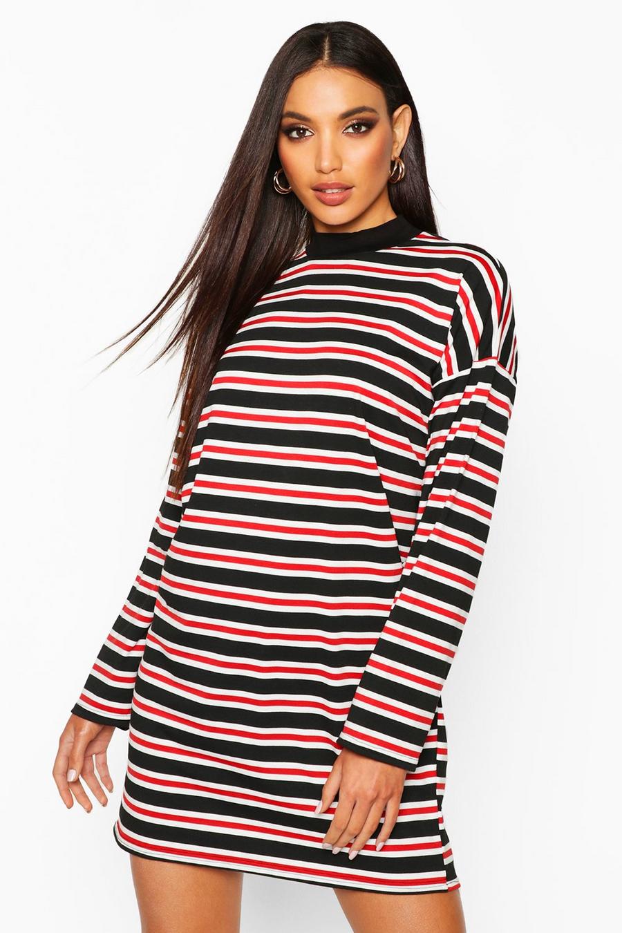 Stripe Round Neck Long Sleeve T-Shirt Dress image number 1
