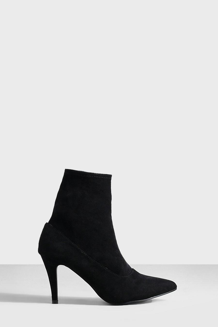 Black Basic Stiletto Heel Sock Boots image number 1