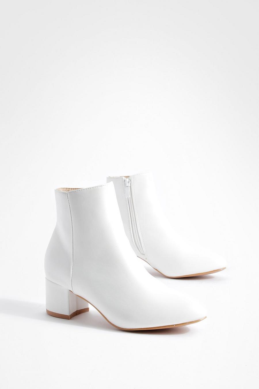 White Basic Block Heel Shoe Boots image number 1