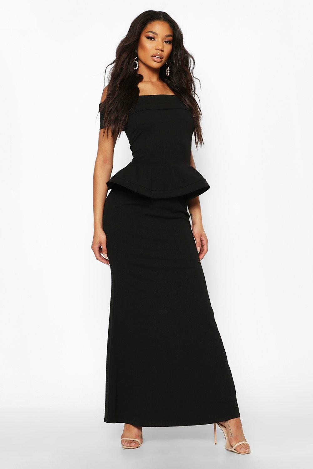black peplum maxi dress