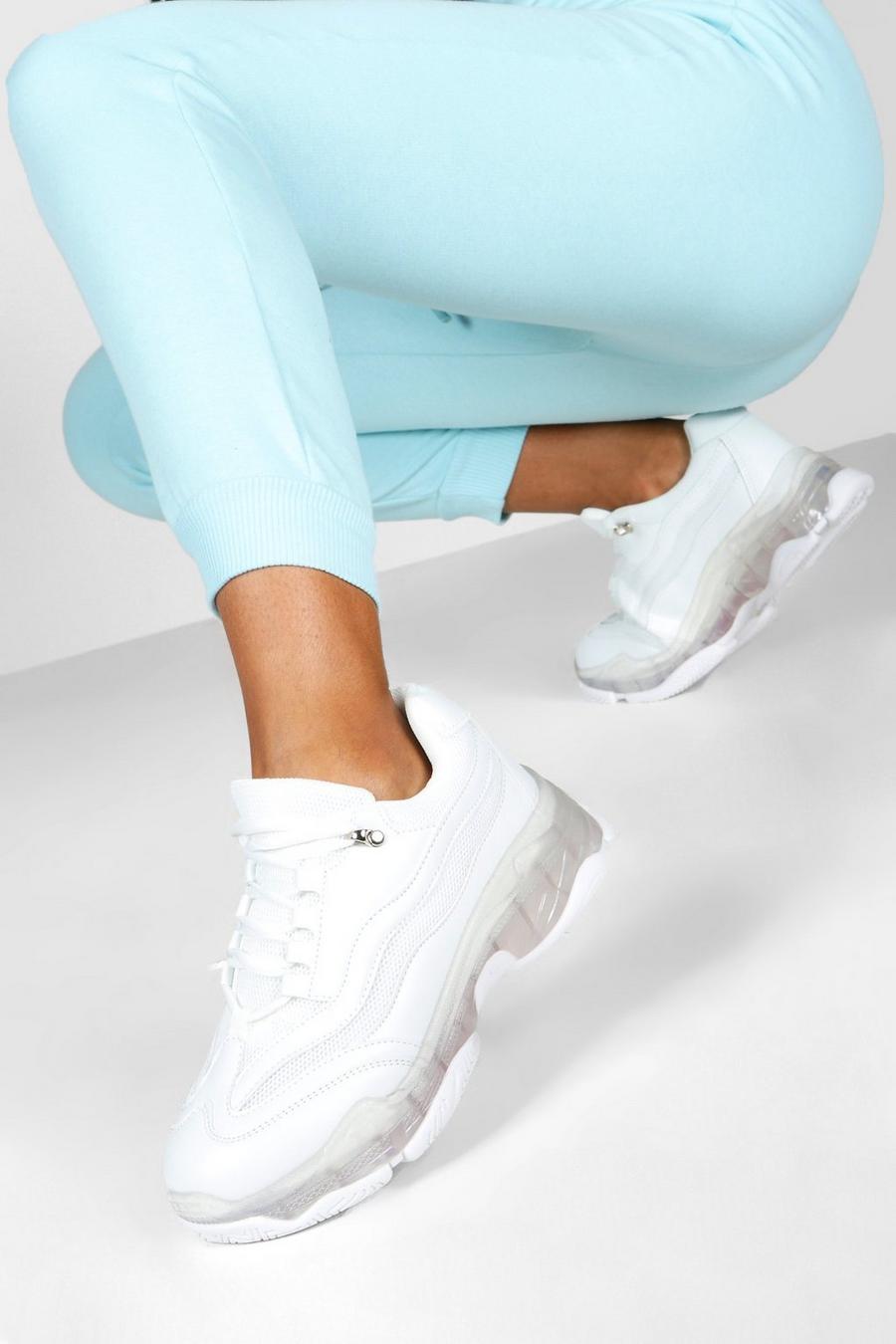 White Clear Sole Chunky Sneakers image number 1