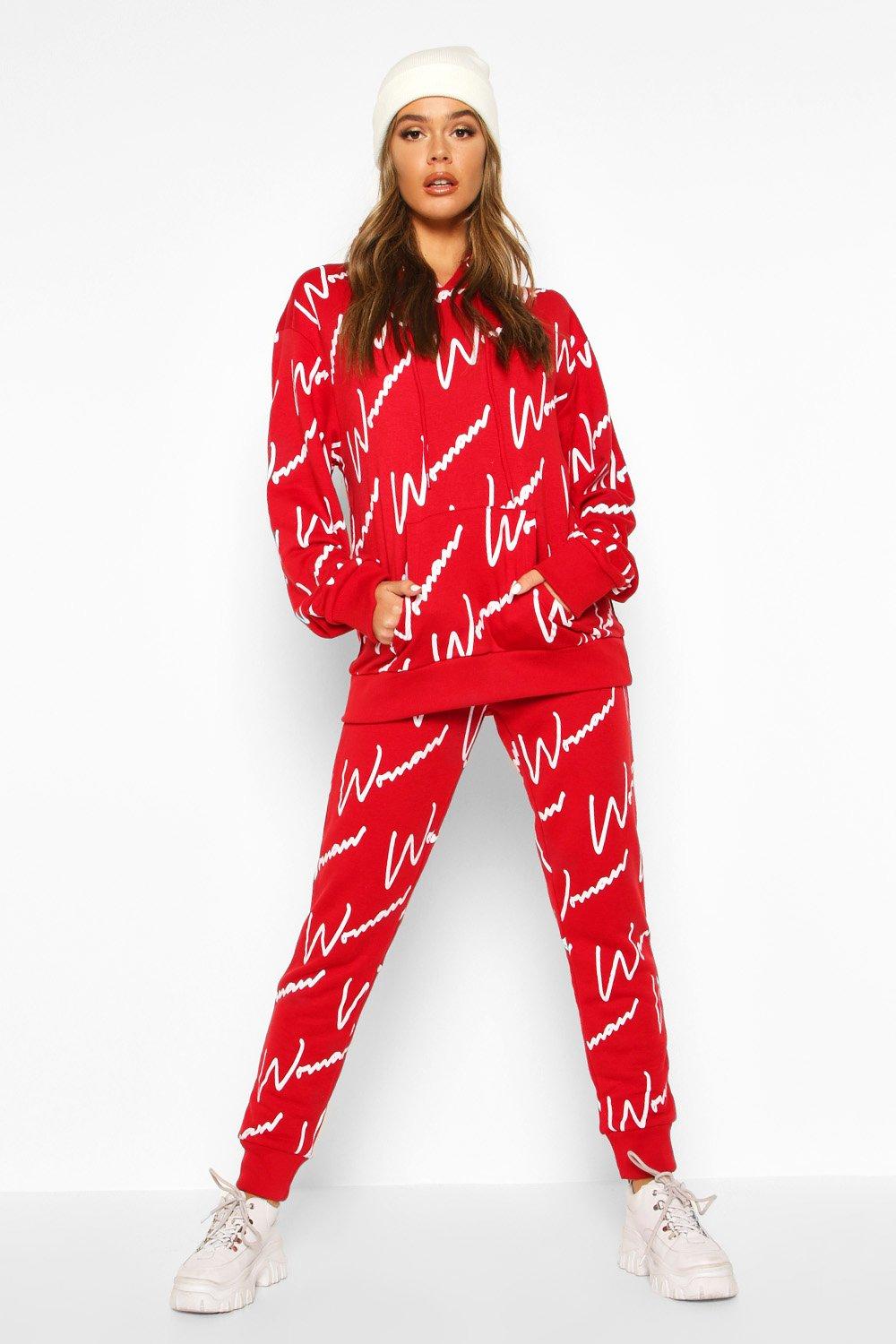 boohoo tracksuit red